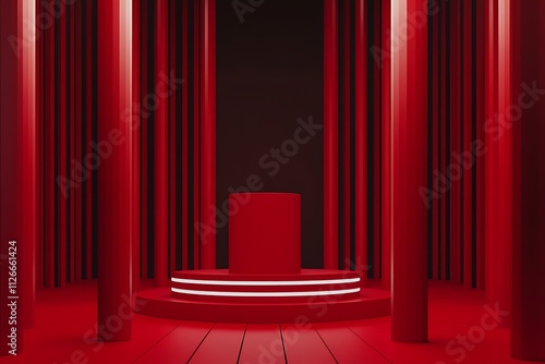 Contemporary Stage Setup with Red Podium photo