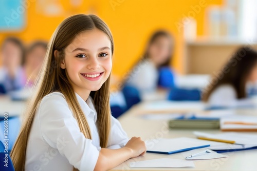 Teacher with a joyful expression teaching in class