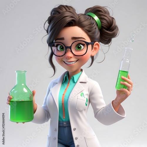 Adorable Cartoon Scientist Girl with Green Potion