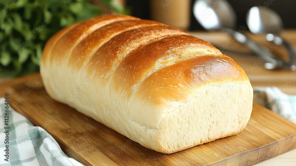 Crusty loaf of freshly baked bread on wooden board. Crusty loaf of freshly baked bread on wooden board.