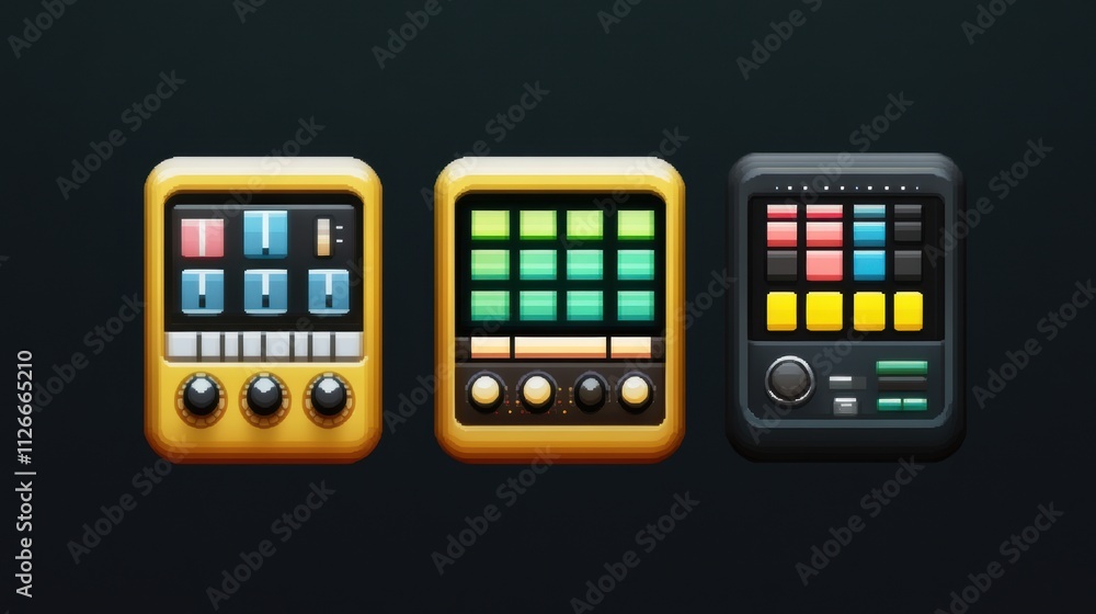 Retro-style digital synthesizer icon with sleek keys and vibrant buttons, showcasing a minimalistic and colorful design, ideal for music software and vintage sound projects. Retro-style digital synthesizer icon with sleek keys and vibrant buttons, showcasing a minimalistic and colorful design, ideal for music software and vintage sound projects.