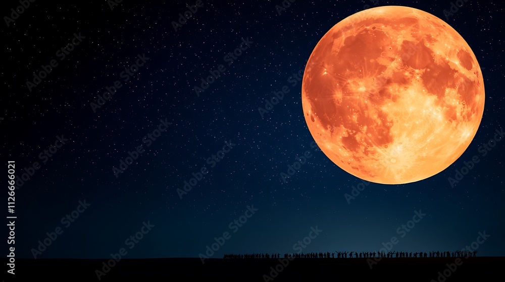 A Magical Moment of Santa Claus Flying Over a Stargazing Crowd Beneath a Radiant Full Moon Illuminating a Winter Night Sky