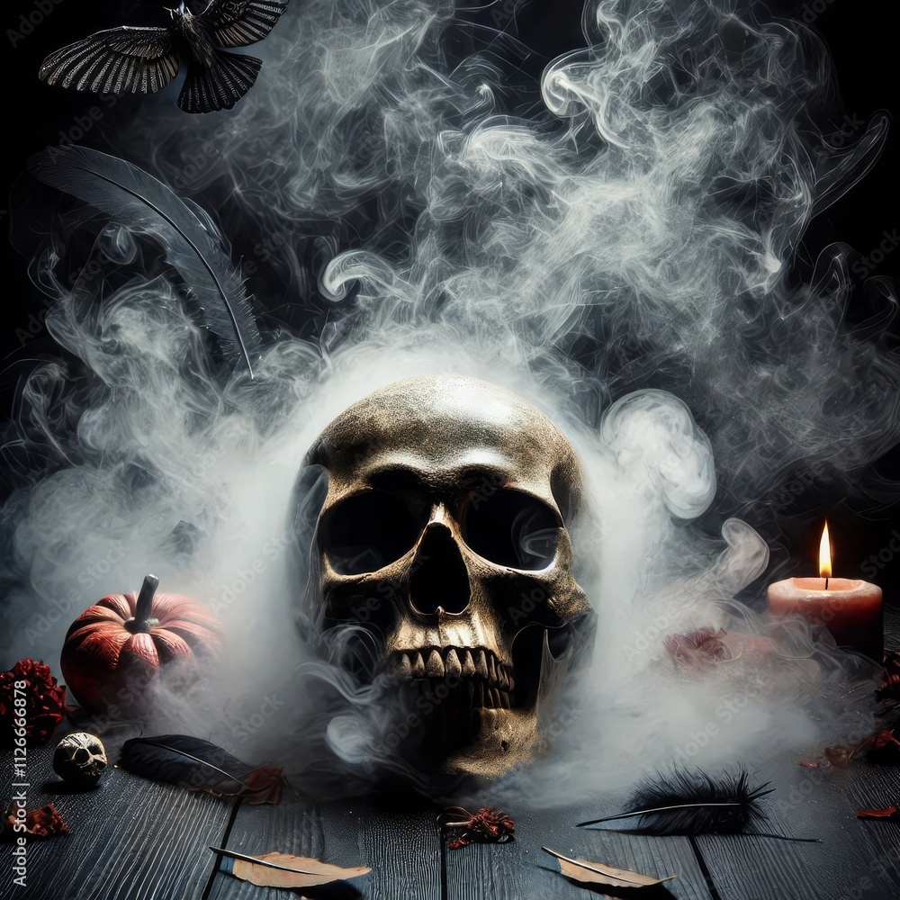 Skull Fog In Dark Halloween Background - Real Mist On Black Floor
Skull Fog In Dark Halloween Background - Real Mist On Black Floor