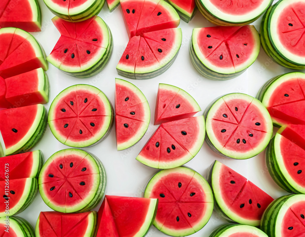 Background with juicy watermelons cut into different shapes. Background with juicy watermelons cut into different shapes.