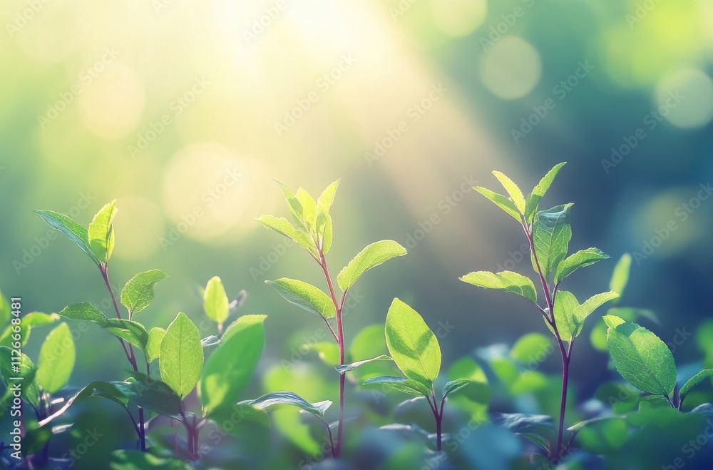 Fresh Green Leaves in Sunlight Shining Through Soft Focus Background Conveying Peace, Growth, and Natural Beauty in a Serene Garden Setting Fresh Green Leaves in Sunlight Shining Through Soft Focus Background Conveying Peace, Growth, and Natural Beauty in a Serene Garden Setting