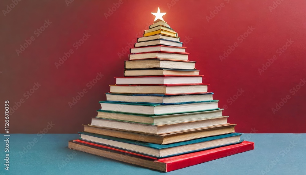 A Festive Christmas Tree Crafted from Colorful Books: A Unique Holiday Display of Literary Joy and Imagination for Book Lovers and Holiday Enthusiasts Alike A Festive Christmas Tree Crafted from Colorful Books: A Unique Holiday Display of Literary Joy and Imagination for Book Lovers and Holiday Enthusiasts Alike
