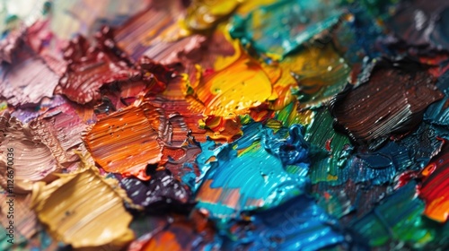 A macro shot of a painters palette covered in a variety of vibrant colors and textures signifying the diversity and constantly evolving nature of art forms in the market.