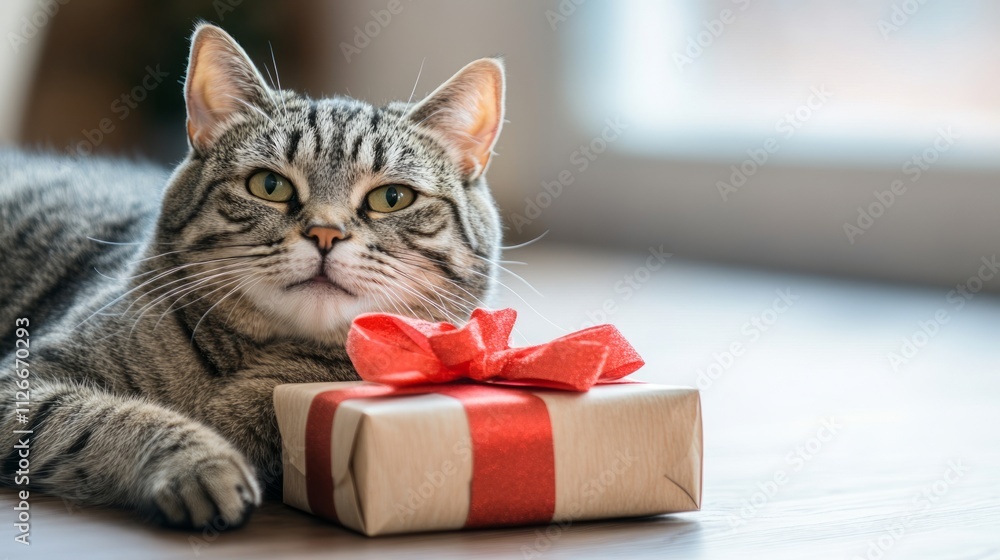 Christmas cat holding a gift Christmas cat holding a gift