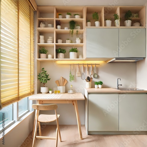 Organized Small Kitchen with Plants and Natural Light