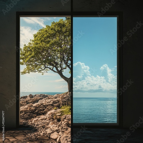 serene view of nature through an open window