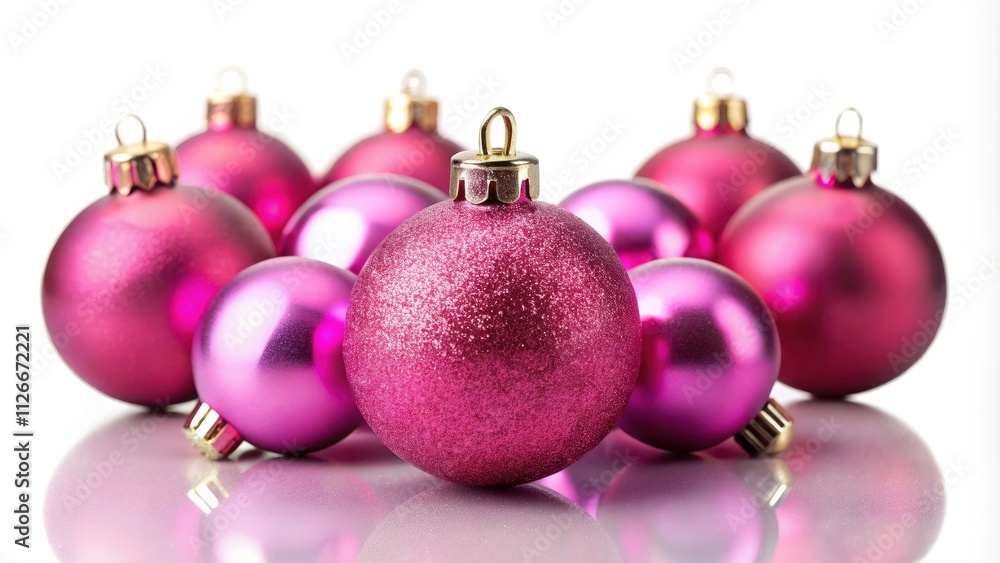 Pink Christmas Baubles, Festive Ornaments, Holiday Decoration, White Background, Xmas Decor, Pink Ball Ornaments, Christmas Bauble Isolated Pink Christmas Baubles, Festive Ornaments, Holiday Decoration, White Background, Xmas Decor, Pink Ball Ornaments, Christmas Bauble Isolated
