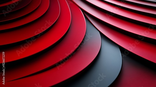 Abstract red and dark gray curved layers.