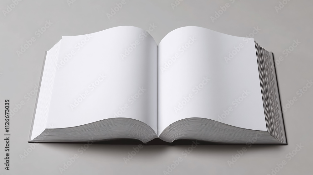 An open book with blank white pages. An open book with blank white pages.
