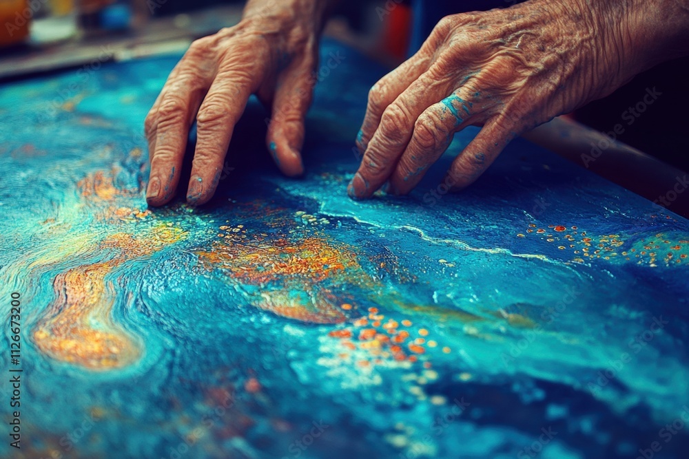 Elderly Hands Detailing Abstract Painting Elderly Hands Detailing Abstract Painting