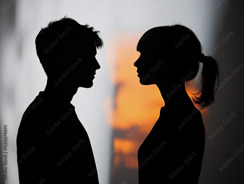 silhouette of a couple against a sunset background silhouette of a couple against a sunset background