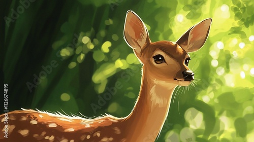 A young deer in a sunlit forest. photo