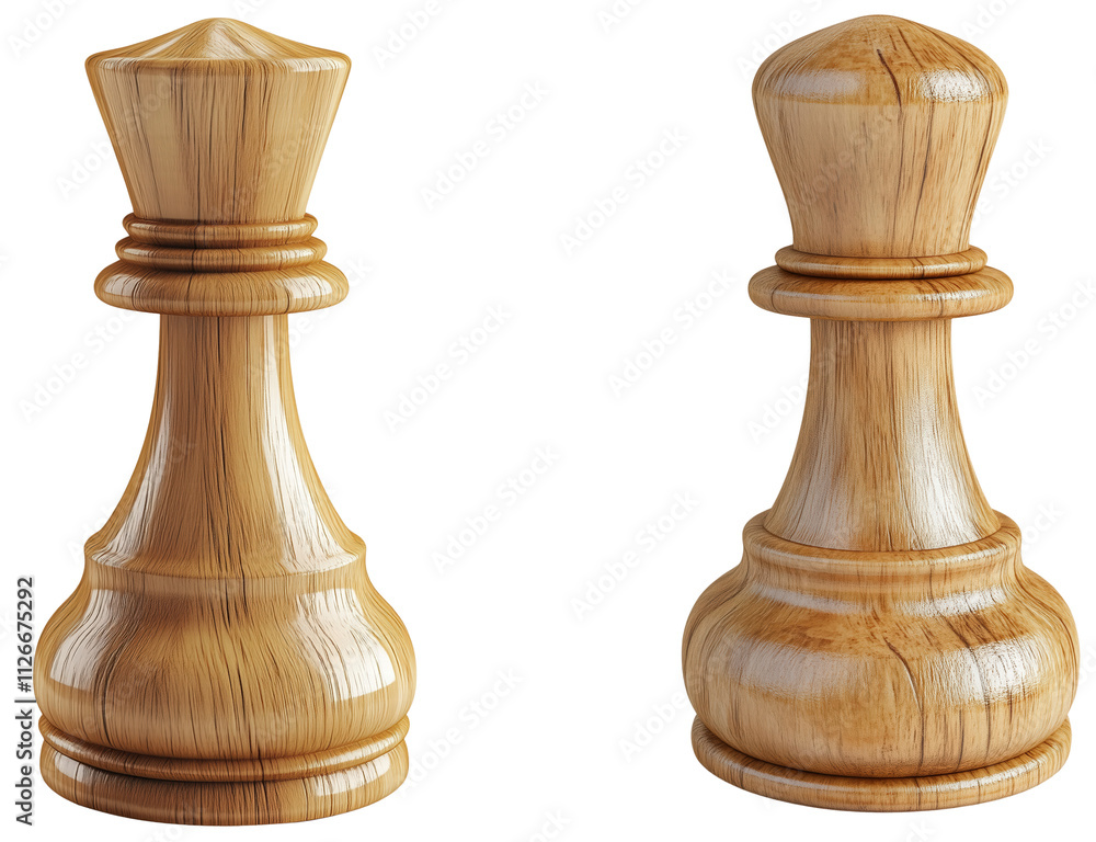 Wooden Chess Pieces Close-Up with Intricate Details and Craftsmanship isolated on transparent background. Wooden Chess Pieces Close-Up with Intricate Details and Craftsmanship isolated on transparent background.