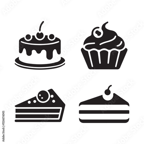 Elegant dessert icon collection
