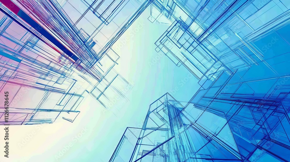 Abstract contemporary cityscape featuring a futuristic skyline with colorful sky and wireframe line patterns. A modern digital 3D render showcasing innovation, urban design, and architectural vision Abstract contemporary cityscape featuring a futuristic skyline with colorful sky and wireframe line patterns. A modern digital 3D render showcasing innovation, urban design, and architectural vision