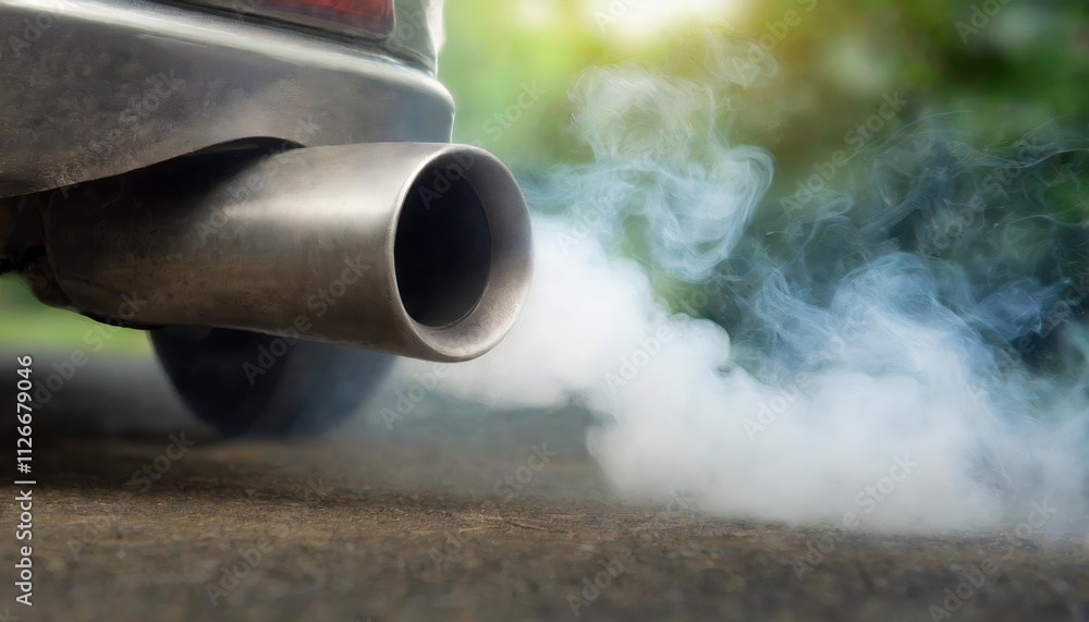 Close-Up of a Car Exhaust Pipe Emitting Thick Smoke: A Detailed Look at Automotive Emissions and Their Environmental Impact in Urban Settings Close-Up of a Car Exhaust Pipe Emitting Thick Smoke: A Detailed Look at Automotive Emissions and Their Environmental Impact in Urban Settings