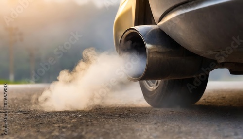 Close-up of a car exhaust pipe releasing thick smoke, showcasing the impact of vehicle emissions on air quality and the environment, highlighting the need for cleaner alternatives in photo