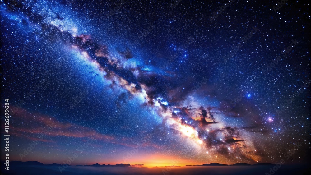 Naklejka premium Astrophotography reveals the universe's grandeur: a deep space tapestry of stars and galaxies.