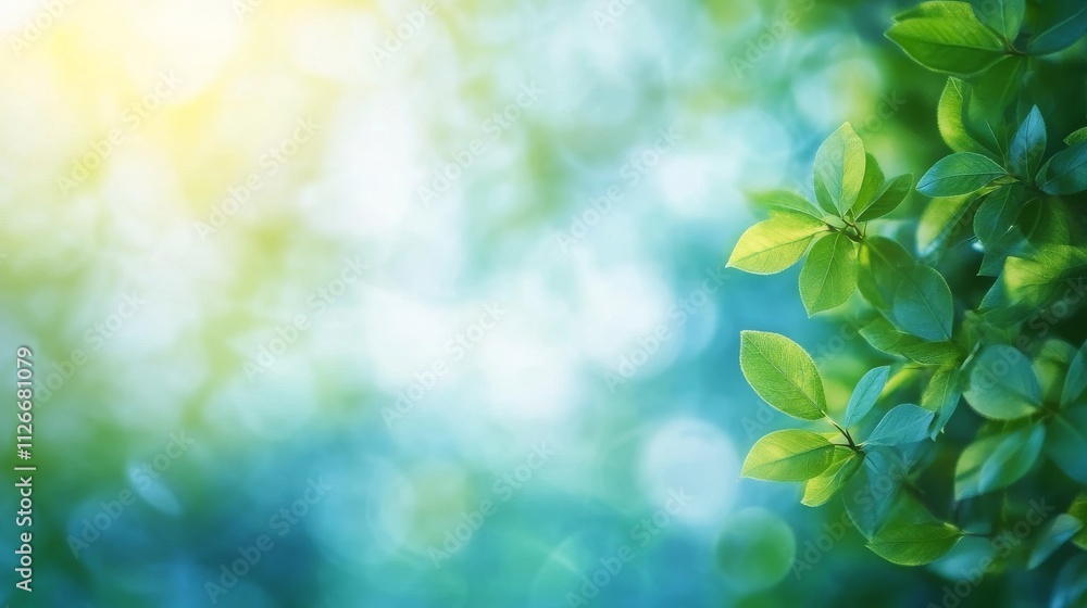 Summer background of blue and green, blurred foilage and sky with bright bokeh Summer background of blue and green, blurred foilage and sky with bright bokeh
