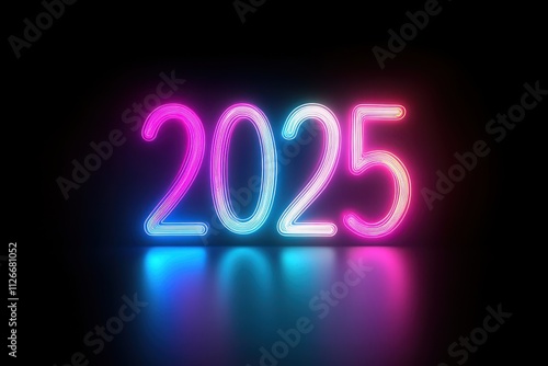 Neon Light 2025 Design with Bold Outlines and Shadowed Effects