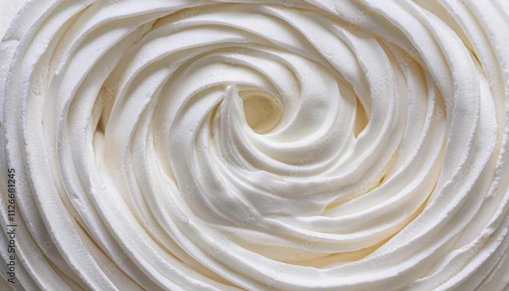 CloseUp of Luxurious White Whipped Cream Swirl Texture Perfect for Backgrounds and Design Projects, Ideal for Culinary, Baking, and DessertThemed Applications CloseUp of Luxurious White Whipped Cream Swirl Texture Perfect for Backgrounds and Design Projects, Ideal for Culinary, Baking, and DessertThemed Applications