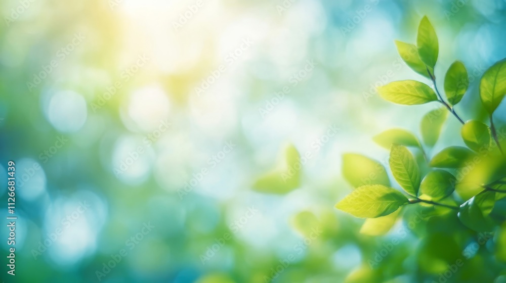 Summer background of blue and green, blurred foilage and sky with bright bokeh Summer background of blue and green, blurred foilage and sky with bright bokeh