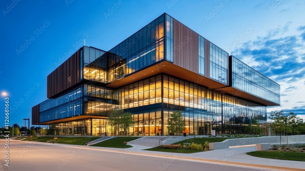 Sleek facade of modern glass office architecture reflecting the sky, with clean lines and minimalist design elements, showcasing a contemporary urban office building in a vibrant city environment Sleek facade of modern glass office architecture reflecting the sky, with clean lines and minimalist design elements, showcasing a contemporary urban office building in a vibrant city environment