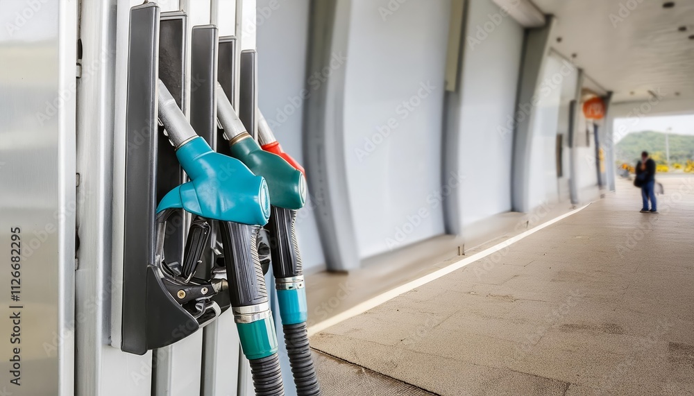 CloseUp of a Gas Station Pump Nozzle Detailed View of Fuel Dispensing Equipment for Refueling Vehicles, Highlighting Design, Functionality, and User Interaction in Modern Fuel Stations CloseUp of a Gas Station Pump Nozzle Detailed View of Fuel Dispensing Equipment for Refueling Vehicles, Highlighting Design, Functionality, and User Interaction in Modern Fuel Stations