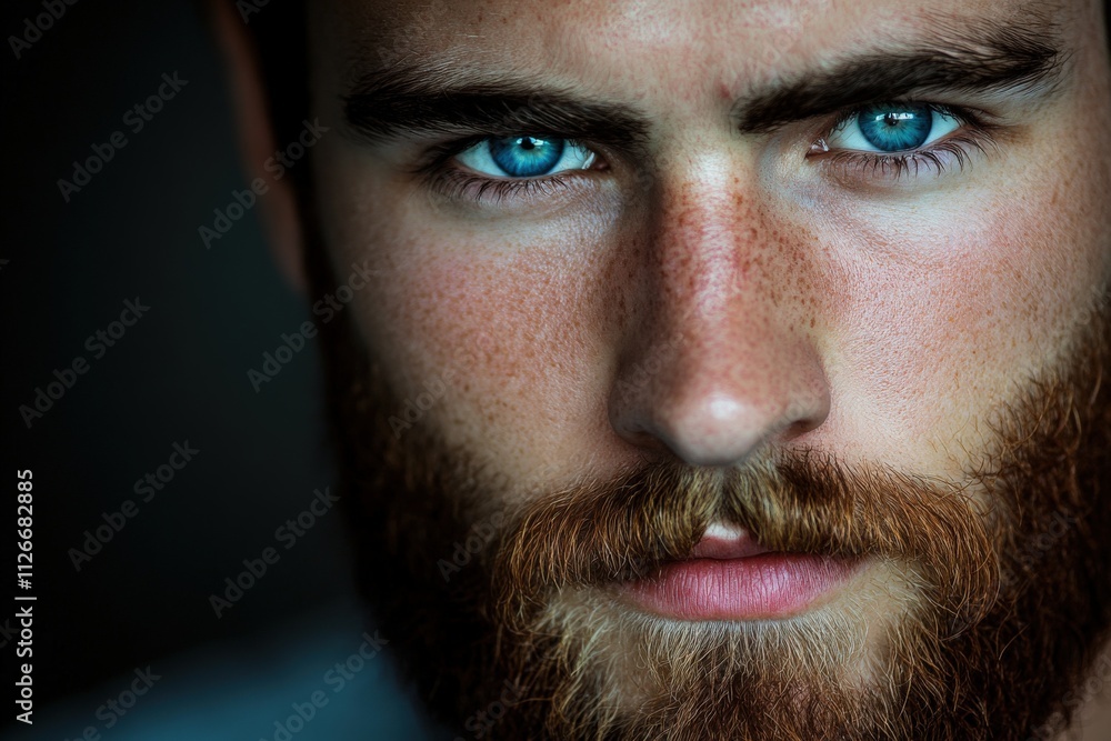close-up portrait of a man with striking blue eyes and a beard close-up portrait of a man with striking blue eyes and a beard