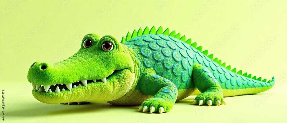 Plush toy alligator with bright green and blue scales , fun stuffed animal, soft plush toy Plush toy alligator with bright green and blue scales , fun stuffed animal, soft plush toy