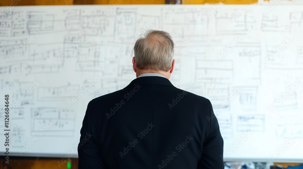 businessman staring at the whiteboard businessman staring at the whiteboard