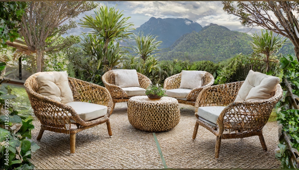 Elegant Outdoor Garden Rattan Straw Couches and Armchairs Stylish Cutouts Double Seat Sofas for Comfortable Patio and Garden Seating Elegant Outdoor Garden Rattan Straw Couches and Armchairs Stylish Cutouts Double Seat Sofas for Comfortable Patio and Garden Seating