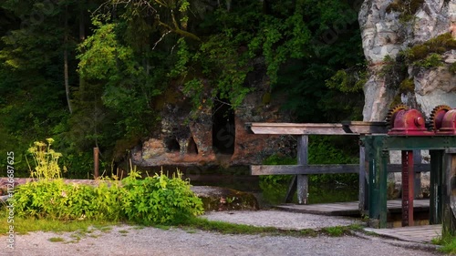 Ligatne Cellar Caves And Cliffs. Slow Dolly Shot Over The Anfabrika Locks. photo