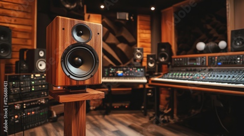 Wallpaper Mural Custom Designed Wooden Speaker Stand in a Modern Studio Environment Torontodigital.ca