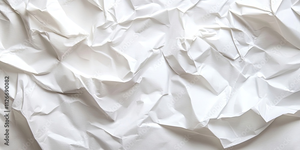 Obraz premium Crumpled white paper background creates a textured, minimalistic surface. This crumpled white paper background is ideal for various creative and design projects, enhancing visual appeal with its