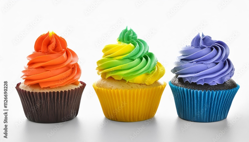 Deliciously Colorful Cupcakes with Rainbow Frosting Isolated on a Transparent Background Perfect for Celebrations, Birthdays, and Sweet Treats Deliciously Colorful Cupcakes with Rainbow Frosting Isolated on a Transparent Background Perfect for Celebrations, Birthdays, and Sweet Treats