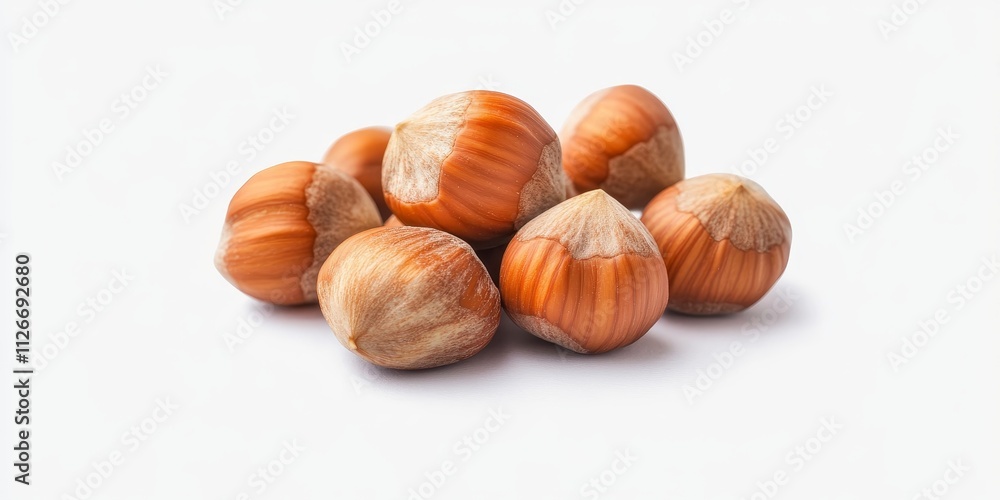 Photo showcasing hazelnut against a clean white background. Hazelnut is known for its rich flavor and is often utilized for oil and spices, making hazelnut a versatile culinary ingredient. Photo showcasing hazelnut against a clean white background. Hazelnut is known for its rich flavor and is often utilized for oil and spices, making hazelnut a versatile culinary ingredient.