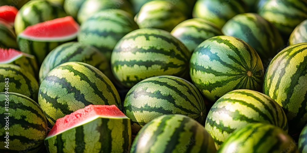 Fresh watermelons displayed at a market, creating a vibrant watermelon background. This summer fruit market showcases the best of fresh watermelons during the warm season. Fresh watermelons displayed at a market, creating a vibrant watermelon background. This summer fruit market showcases the best of fresh watermelons during the warm season.