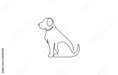Silhouette of abstract dog as one line drawing on white background,dog in continuous line art drawing style. Puppy minimalist black linear sketch isolated on white background. Vector illustration.