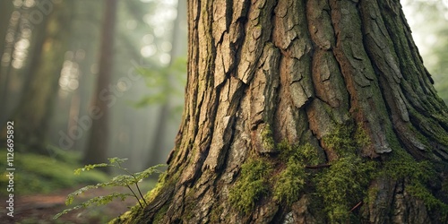 A tree trunk with moss growing on it