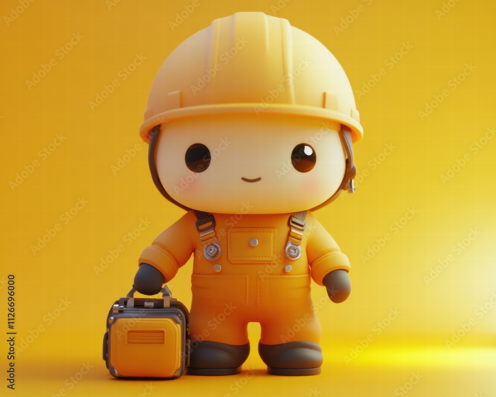 Cute Cartoon Construction Worker with Toolbox Cute Cartoon Construction Worker with Toolbox
