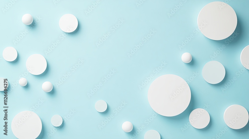 Abstract White Circles and Spheres on Blue Background Abstract White Circles and Spheres on Blue Background