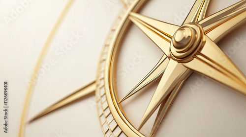 3D rendering of a gold compass on a white background