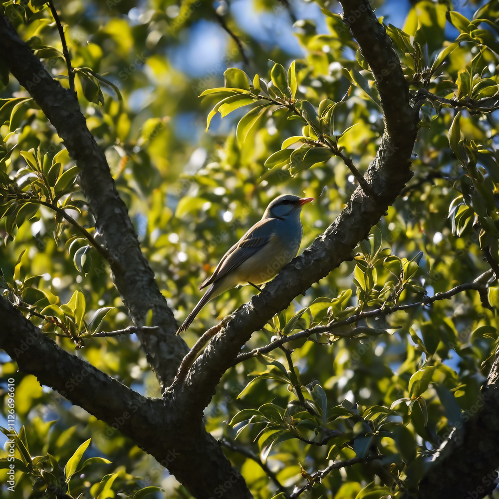 Bäume - Kleiner Vogel ruht auf einem Ast im Baum Bäume - Kleiner Vogel ruht auf einem Ast im Baum