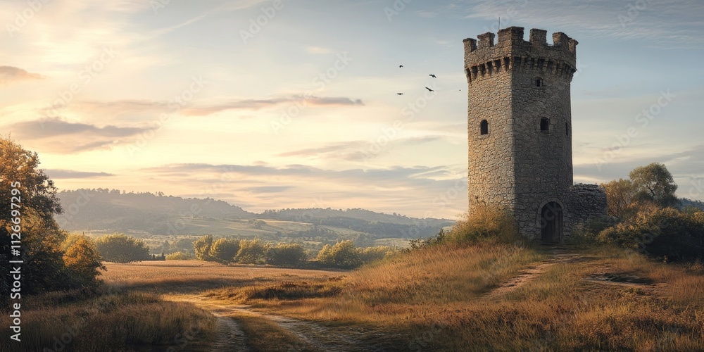 Ancient tower standing prominently in a rural landscape, showcasing historical architecture. This old tower evokes a sense of time and heritage, perfect for capturing the essence of an old tower. Ancient tower standing prominently in a rural landscape, showcasing historical architecture. This old tower evokes a sense of time and heritage, perfect for capturing the essence of an old tower.