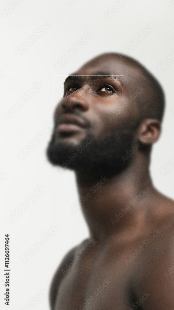 Male eye with quiet determination, framed by clean, natural tones. Minimalist design highlights the raw textures without overwhelming detail. Concept of emotions, psychology, human rights. Ad Male eye with quiet determination, framed by clean, natural tones. Minimalist design highlights the raw textures without overwhelming detail. Concept of emotions, psychology, human rights. Ad